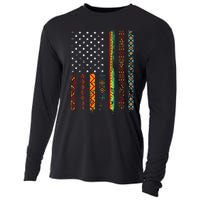 African Kente Cloth Shirts American Flag Cooling Performance Long Sleeve Crew