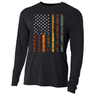 African Kente Cloth Shirts American Flag Cooling Performance Long Sleeve Crew