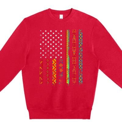 African Kente Cloth Shirts American Flag Premium Crewneck Sweatshirt