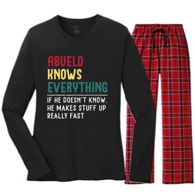 Abuelo Know Everything Fathers Day For Funny Abuelo Women's Long Sleeve Flannel Pajama Set 