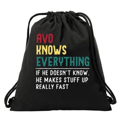 Avo Know Everything Fathers Day For Funny Grandpa Avo Drawstring Bag