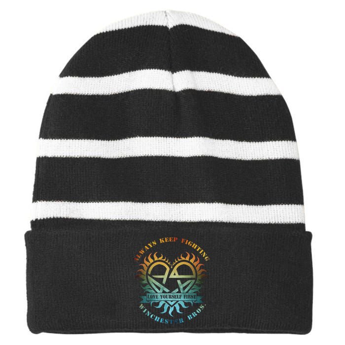 Always Keep Fighting Winchester Bros Love Yourself Striped Beanie with Solid Band