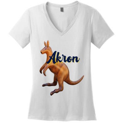 Akron Kangaroo Fun Retro Zips Women's V-Neck T-Shirt