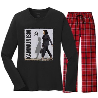 Awesome Kamala Harris Kammunism Communism Harris Walz 2024 Women's Long Sleeve Flannel Pajama Set 