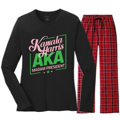 Aka Kamala Harris Madam President Women's Long Sleeve Flannel Pajama Set 