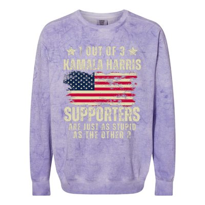 Anti Kamala Harris Stupid Joke American Flag Kamala Supporters Are Stupid Colorblast Crewneck Sweatshirt