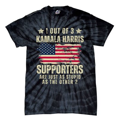 Anti Kamala Harris Stupid Joke American Flag Kamala Supporters Are Stupid Tie-Dye T-Shirt