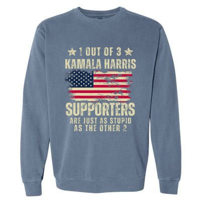 Anti Kamala Harris Stupid Joke American Flag Kamala Supporters Are Stupid Garment-Dyed Sweatshirt