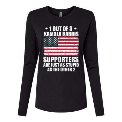 Anti Kamala Harris Stupid Joke American Flag Usa Funny Humor Womens Cotton Relaxed Long Sleeve T-Shirt