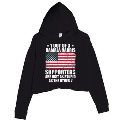 Anti Kamala Harris Stupid Joke American Flag Usa Funny Humor Crop Fleece Hoodie