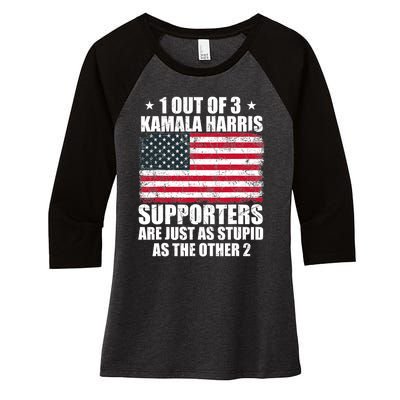 Anti Kamala Harris Stupid Joke American Flag Usa Funny Humor Women's Tri-Blend 3/4-Sleeve Raglan Shirt