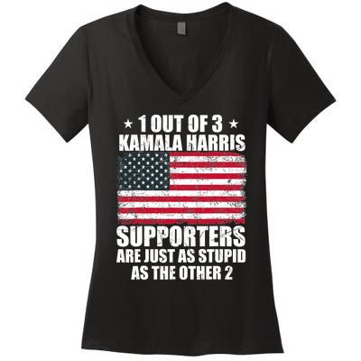 Anti Kamala Harris Stupid Joke American Flag Usa Funny Humor Women's V-Neck T-Shirt