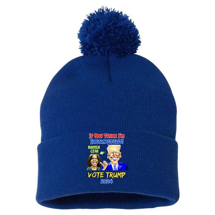 Anti Kamala Harris 2024 Border Czar Incompetent Vote Trump Pom Pom 12in Knit Beanie