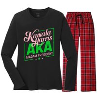 Aka Kamala Harris Madam President Gift Women's Long Sleeve Flannel Pajama Set 