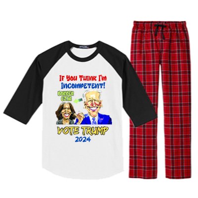 Anti Kamala Harris 2024 Border Czar Incompetent Vote Trump Raglan Sleeve Pajama Set