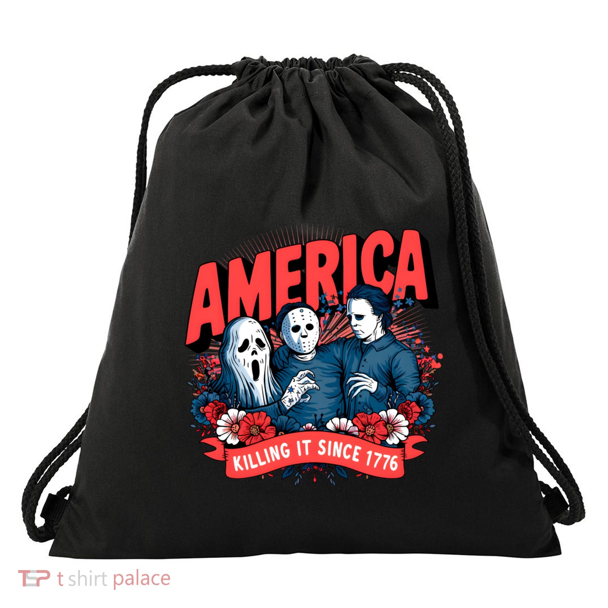 America Killing It Since 1776 Horror Characters Drawstring Bag