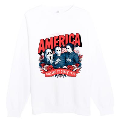 America Killing It Since 1776 Horror Characters Premium Crewneck Sweatshirt