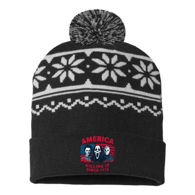 America Killing It Since 1776 Usa Flag USA-Made Snowflake Beanie