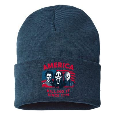 America Killing It Since 1776 Usa Flag Sustainable Knit Beanie