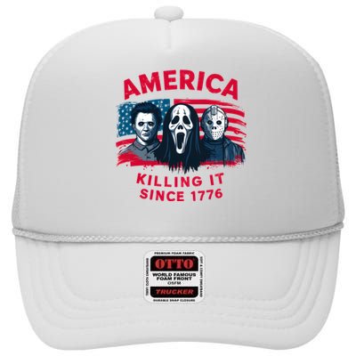 America Killing It Since 1776 Usa Flag High Crown Mesh Back Trucker Hat