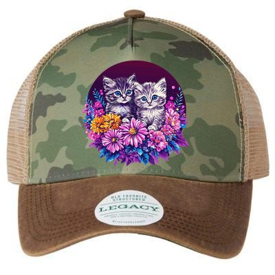 Adorable Kittens In Vibrant Floral Setting Legacy Tie Dye Trucker Hat