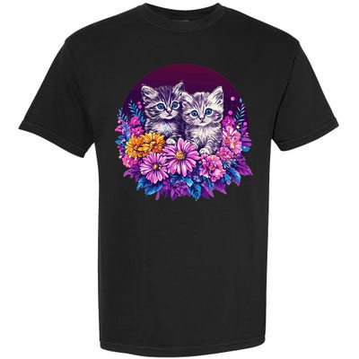 Adorable Kittens In Vibrant Floral Setting Garment-Dyed Heavyweight T-Shirt