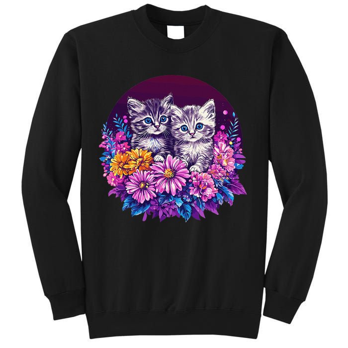 Adorable Kittens In Vibrant Floral Setting Sweatshirt