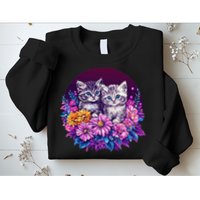 Adorable Kittens In Vibrant Floral Setting Sweatshirt