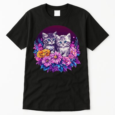 Adorable Kittens In Vibrant Floral Setting Tall T-Shirt