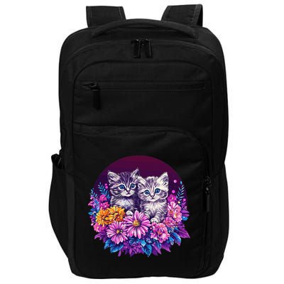 Adorable Kittens In Vibrant Floral Setting Impact Tech Backpack