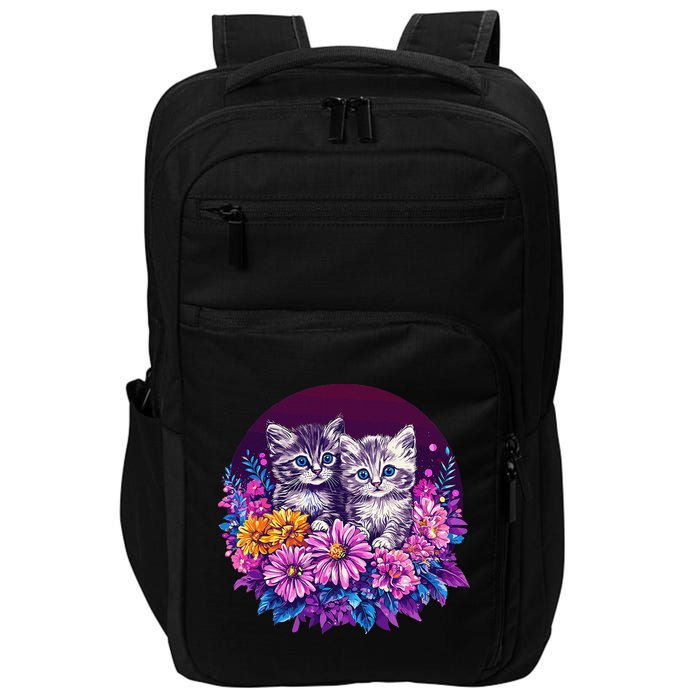Adorable Kittens In Vibrant Floral Setting Impact Tech Backpack
