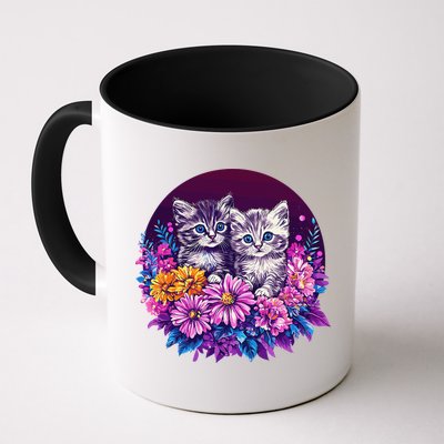 Adorable Kittens In Vibrant Floral Setting Mug