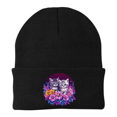 Adorable Kittens In Vibrant Floral Setting Beanie