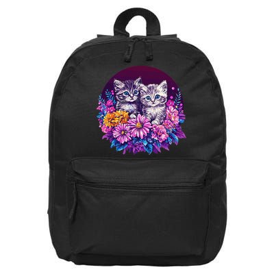 Adorable Kittens In Vibrant Floral Setting 16 in Basic Backpack