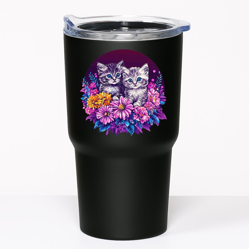 Adorable Kittens In Vibrant Floral Setting Tumbler