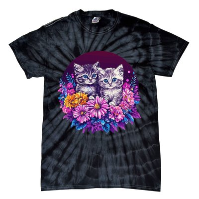 Adorable Kittens In Vibrant Floral Setting Tie-Dye T-Shirt