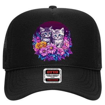 Adorable Kittens In Vibrant Floral Setting Trucker Hat