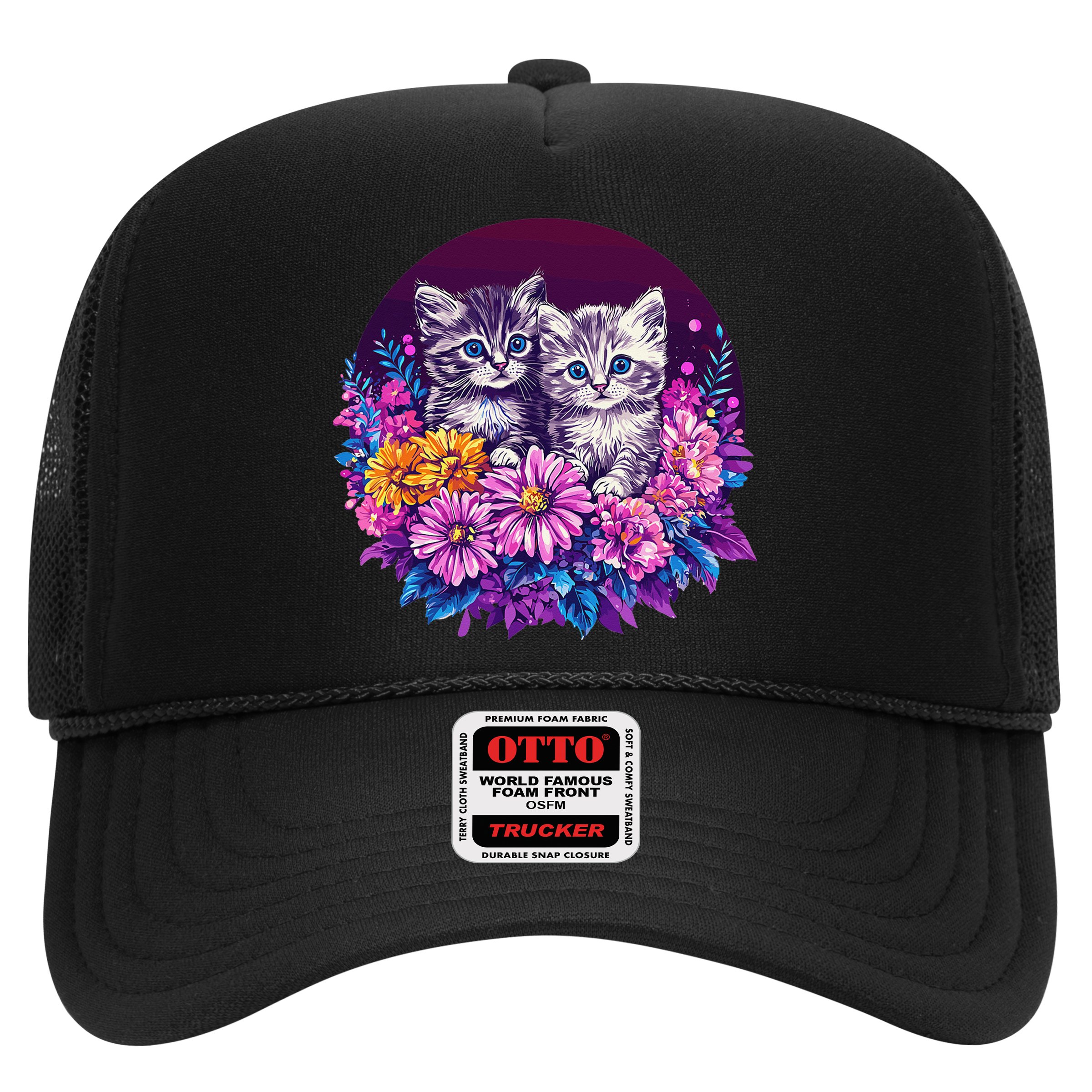 Adorable Kittens In Vibrant Floral Setting Hat