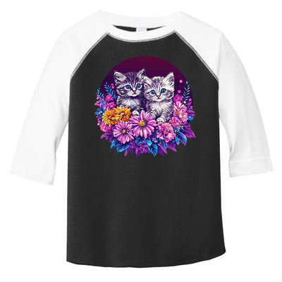Adorable Kittens In Vibrant Floral Setting Toddler Fine Jersey T-Shirt