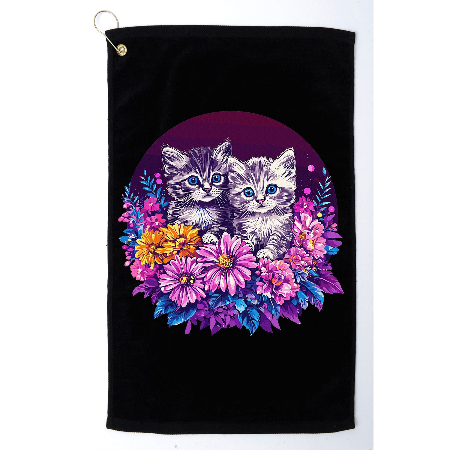Adorable Kittens In Vibrant Floral Setting Golf Towel