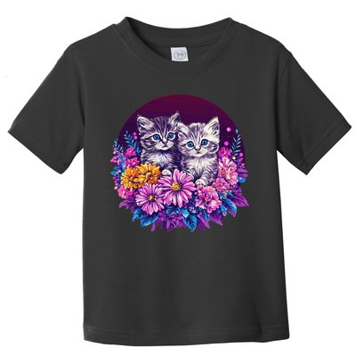 Adorable Kittens In Vibrant Floral Setting Toddler T-Shirt
