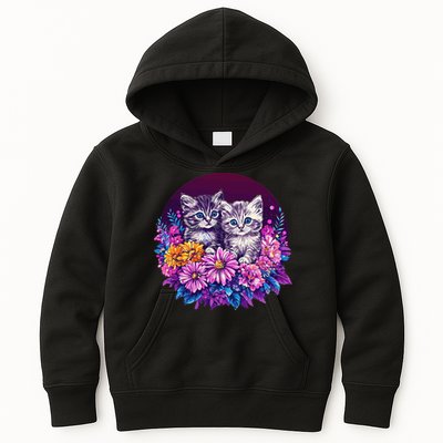 Adorable Kittens In Vibrant Floral Setting Kids Hoodie