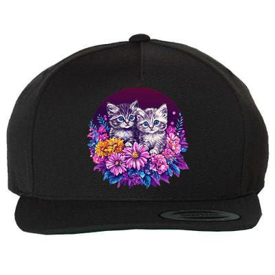 Adorable Kittens In Vibrant Floral Setting Wool Snapback Cap