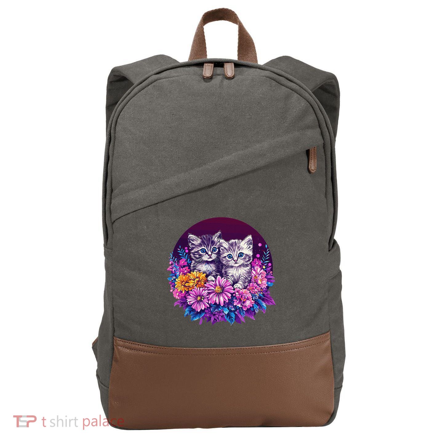 Adorable Kittens In Vibrant Floral Setting Cotton Canvas Backpack
