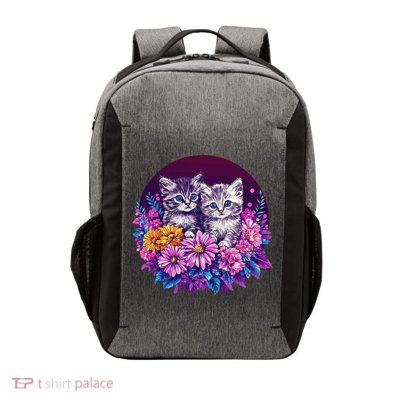 Adorable Kittens In Vibrant Floral Setting Vector Backpack
