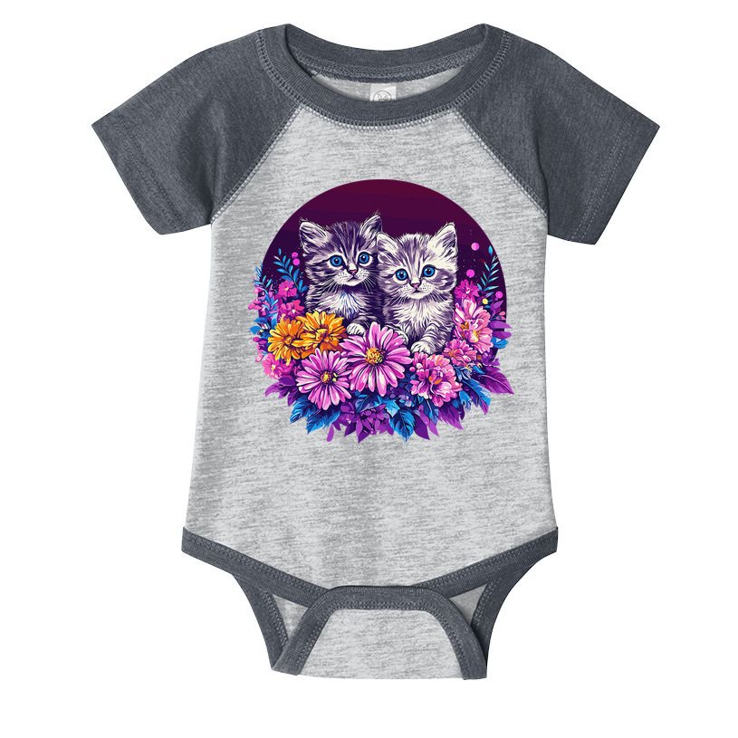 Adorable Kittens In Vibrant Floral Setting Infant Baby Jersey Bodysuit