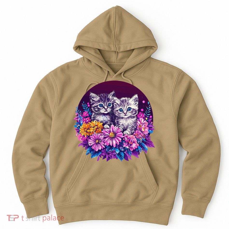 Adorable Kittens In Vibrant Floral Setting Hoodie