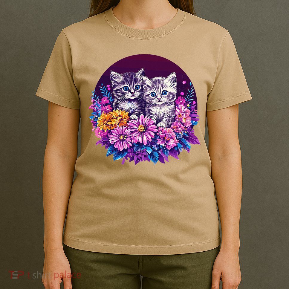 Adorable Kittens In Vibrant Floral Setting T-Shirt