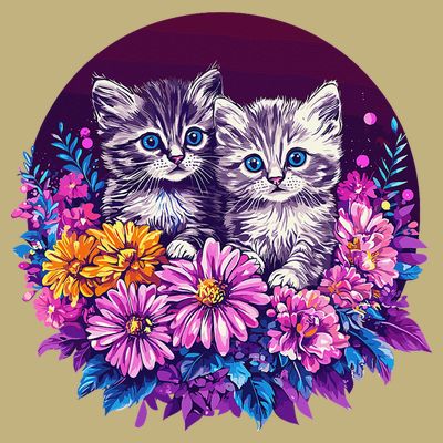 Adorable Kittens In Vibrant Floral Setting T-Shirt