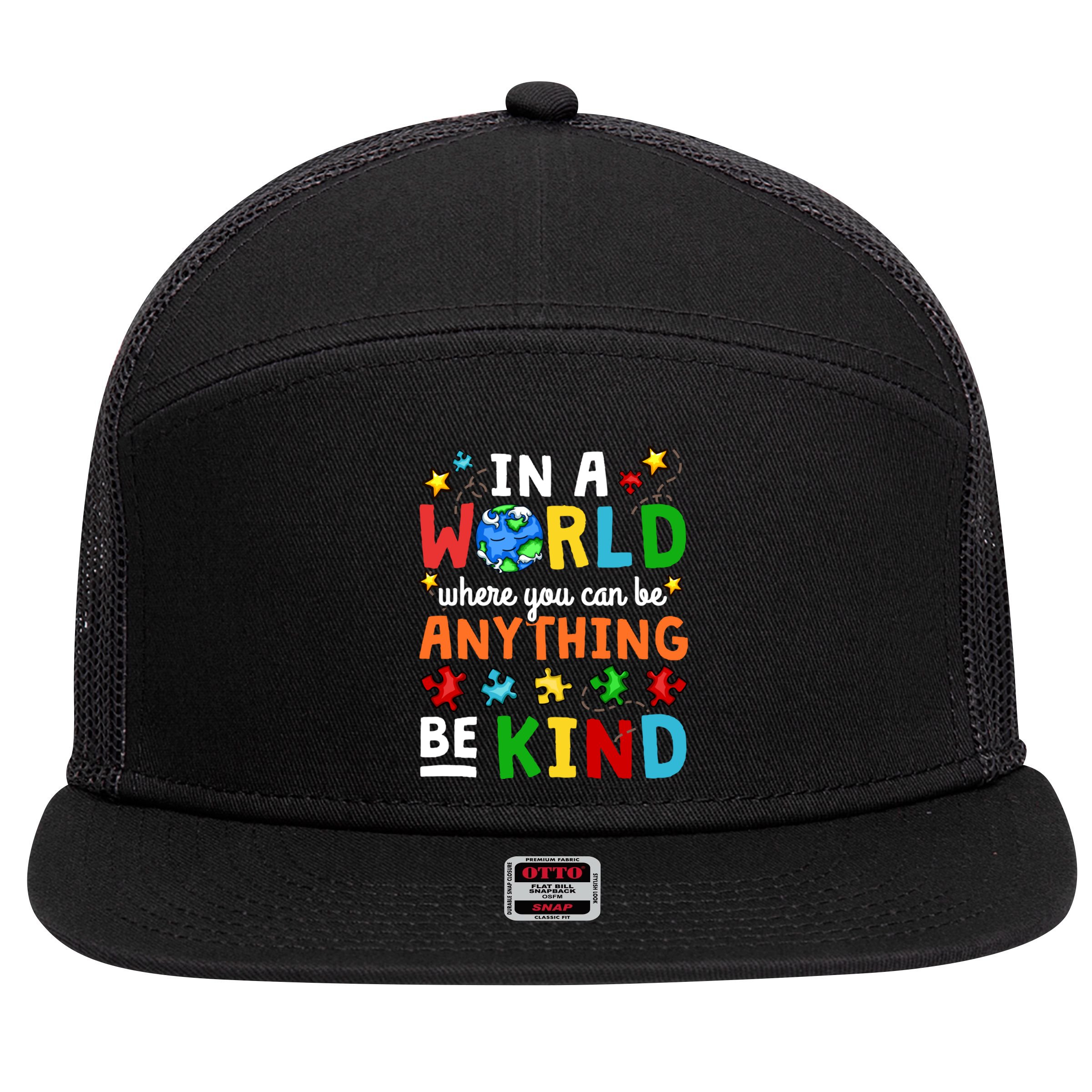 Autism Kindness Inspirational Be Kind Awareness Cute Gift 7 Panel Mesh Trucker Snapback Hat